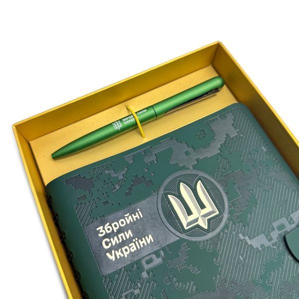 Подарочный набор ВСУ &ndash; блокнот А5 на пружине пиксель, ручка с гравировкой ВСУ, брелок зеленый ВСУ NAB-ZSU-3-TRZ-SPR фото